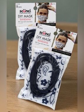 2 Scünci DIY 9 piece bandana mask white black NEW
